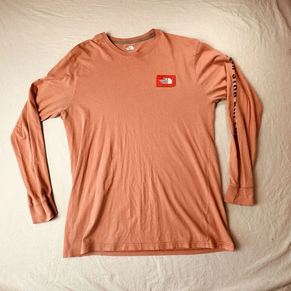 North Face Shirt Men’s L Long Sleeve Crew Neck Casual Red Tee cotton Logo Patch